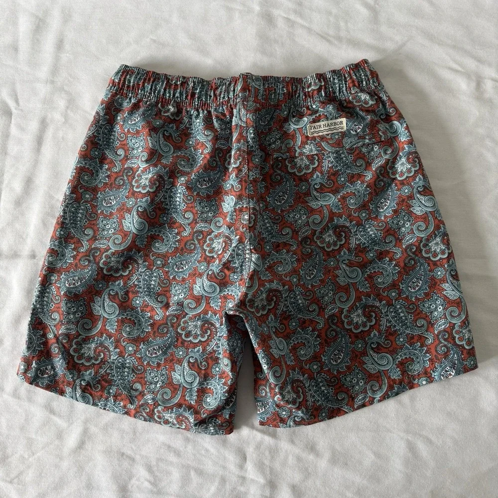 Fair Harbor Lined Swim Trunks Mens Medium Paisley Beach Vacation Drawstring